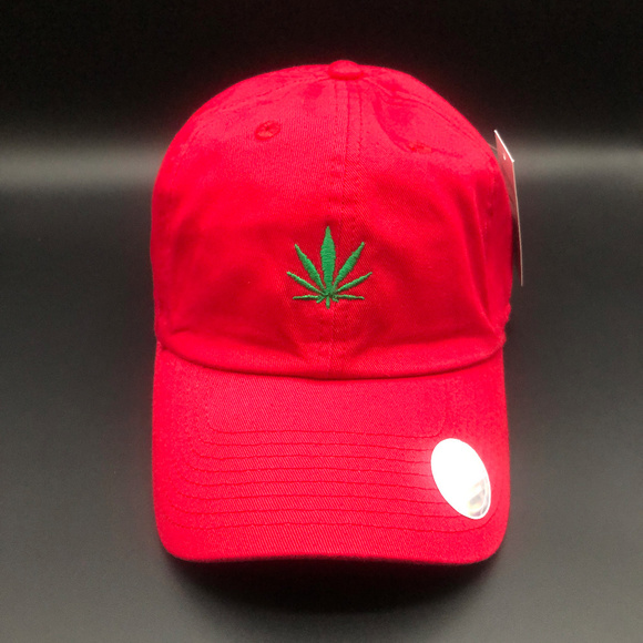 Marijuana Leaf Dad Hat Red - Picture 2 of 3